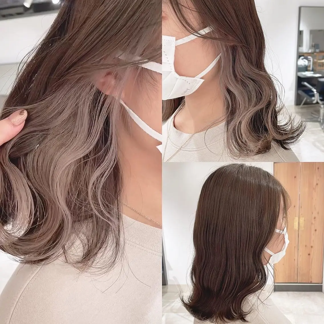 セミロング カラー ブリーチ イヤリングカラー グレージュ ヘアカラー トリートメント 渋谷:インナーカラー ／🍒エリカ🍒のヘアスタイル