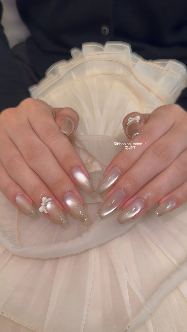 ネイル ガーリー 韓国ネイル マグネットネイル 持ち込み リボン ハンドネイル RibbonNail 南堀江のネイルデザイン