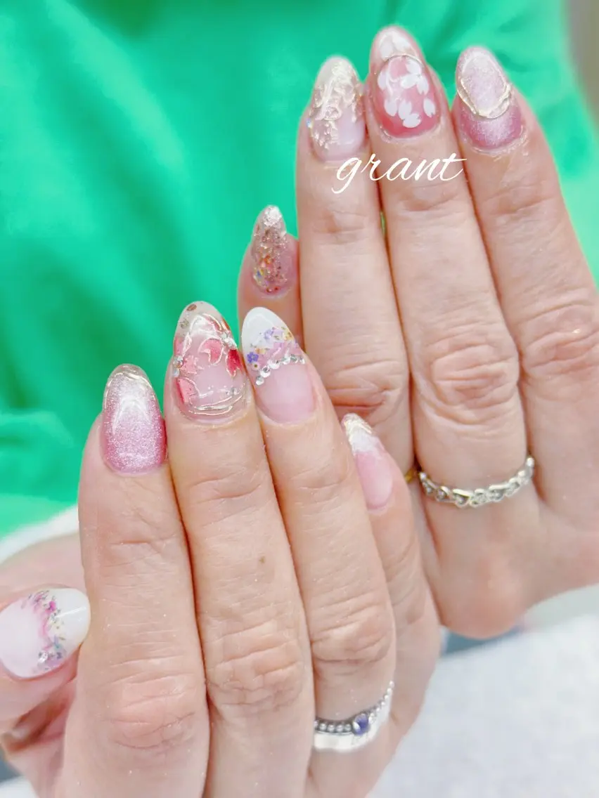 ネイル ミラーネイル 春ネイル ハンドネイル nailsalon grantのネイルデザイン