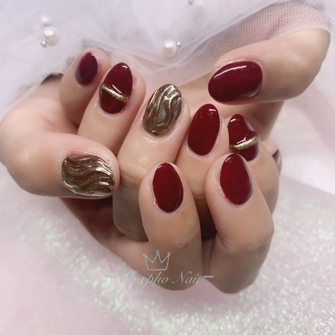 ネイル 長さ出し ジェルネイル キラキラネイル 大理石ネイル(マーブル) ニュアンスネイル Morpho nailのネイルデザイン