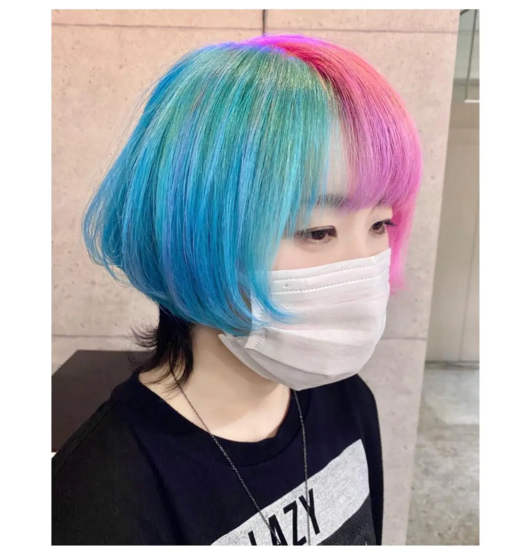 ショート カラー ブルーカラー ピンクカラー ヘアカラー TSUNO🦖 派手髪/オタク美容師のヘアスタイル