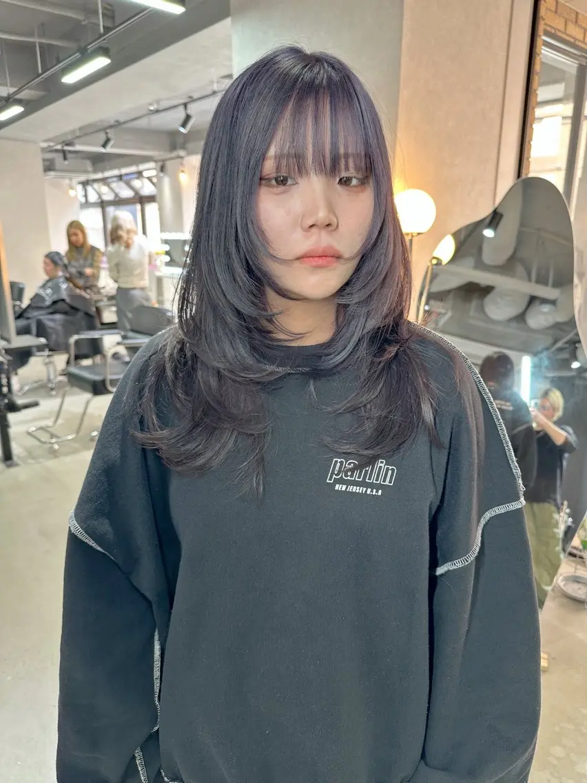セミロング ケアカラー ボブ 髪質改善 韓国風ヘア レイヤーカット カット トリートメント 心斎橋 韓国レイヤ ー指名No.1renのヘアスタイル