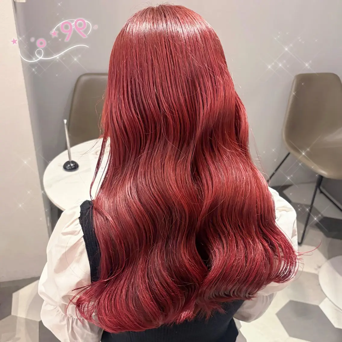 ロング カラー ブリーチ ブリーチなしカラー レッドカラー ローズカラー ヘアカラー 顔周り/ガーリー /ヘアメ/あつはのヘアスタイル