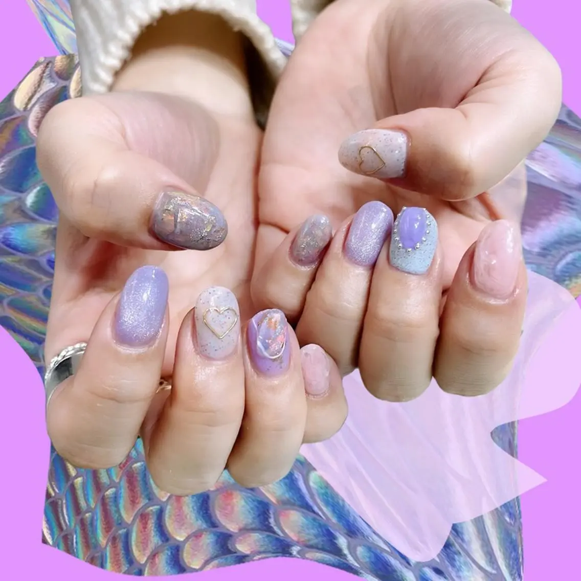 ネイル オーロラネイル 氷ネイル・うるうるネイル 韓国ネイル マグネットネイル ミラーネイル ハンドネイル VOLLMOND nailのネイルデザイン