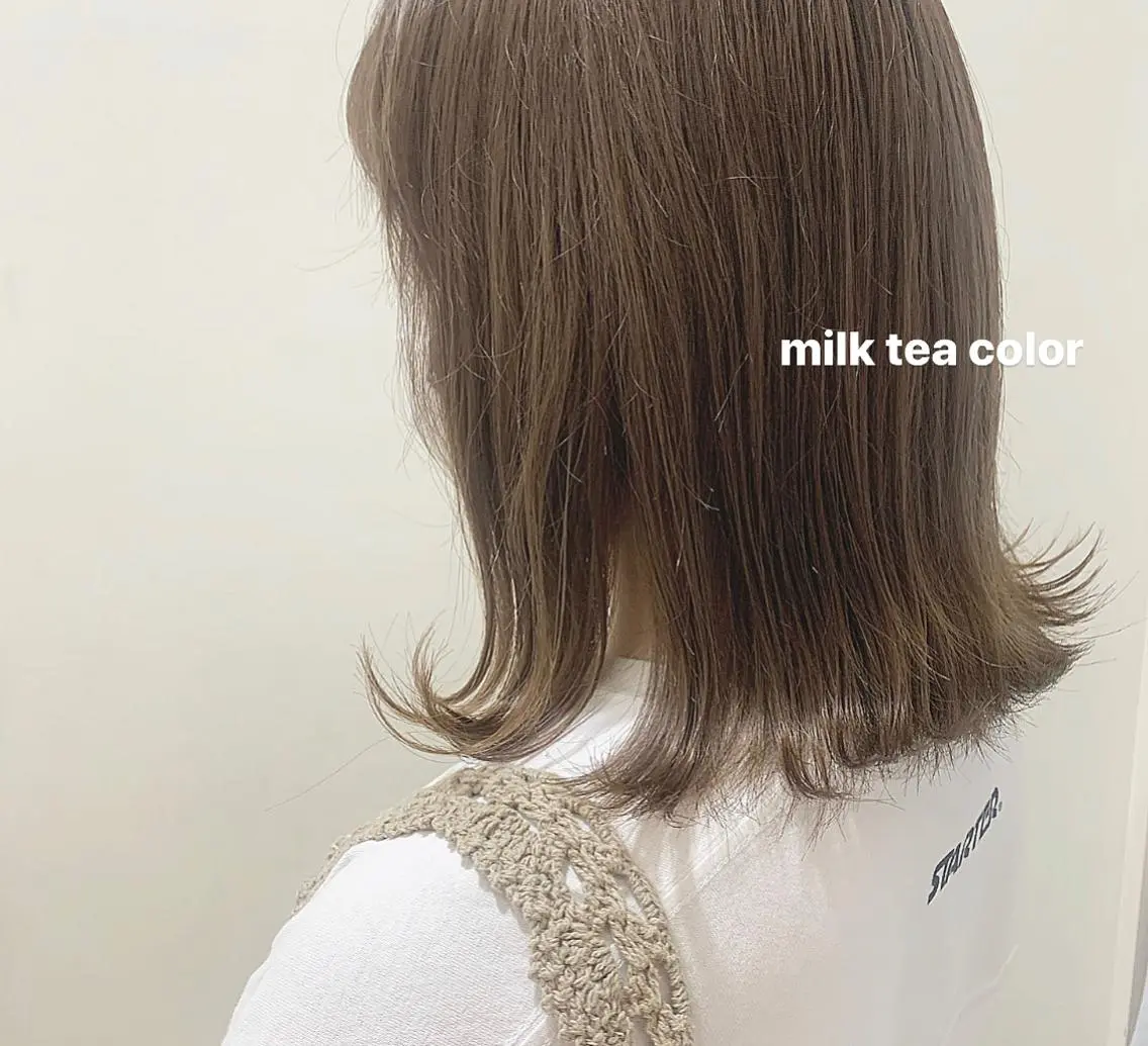 セミロング カラー ベージュカラー ブリーチ ミルクティーベージュ ブリーチなしカラー ブリーチなしWカラー /レイヤー🎀マリノのヘアスタイル