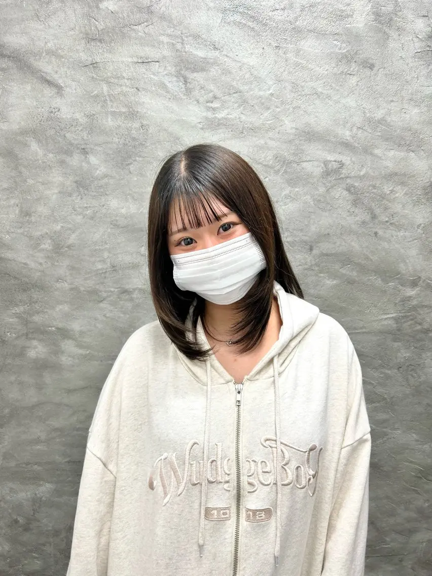ミディアム 顔周りカット レイヤーカット 酸性ストレート/ ボブ/暖色/リコのヘアスタイル