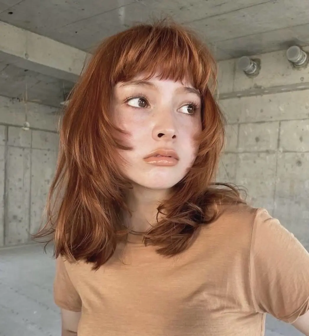 ミディアム カラー ブリーチ ダブルカラー ブリーチなしカラー オレンジ ヘアカラー ナカイフウタ /パーマのヘアスタイル