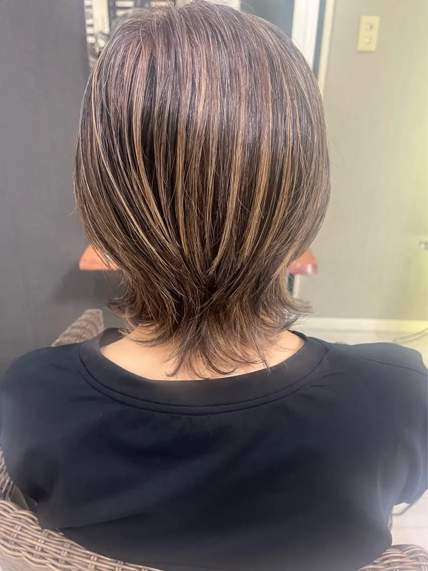 ミディアム ハイライト ウルフカット カット ヘアカラー トリートメント ママ美容師 ＊ヒマワリのヘアスタイル