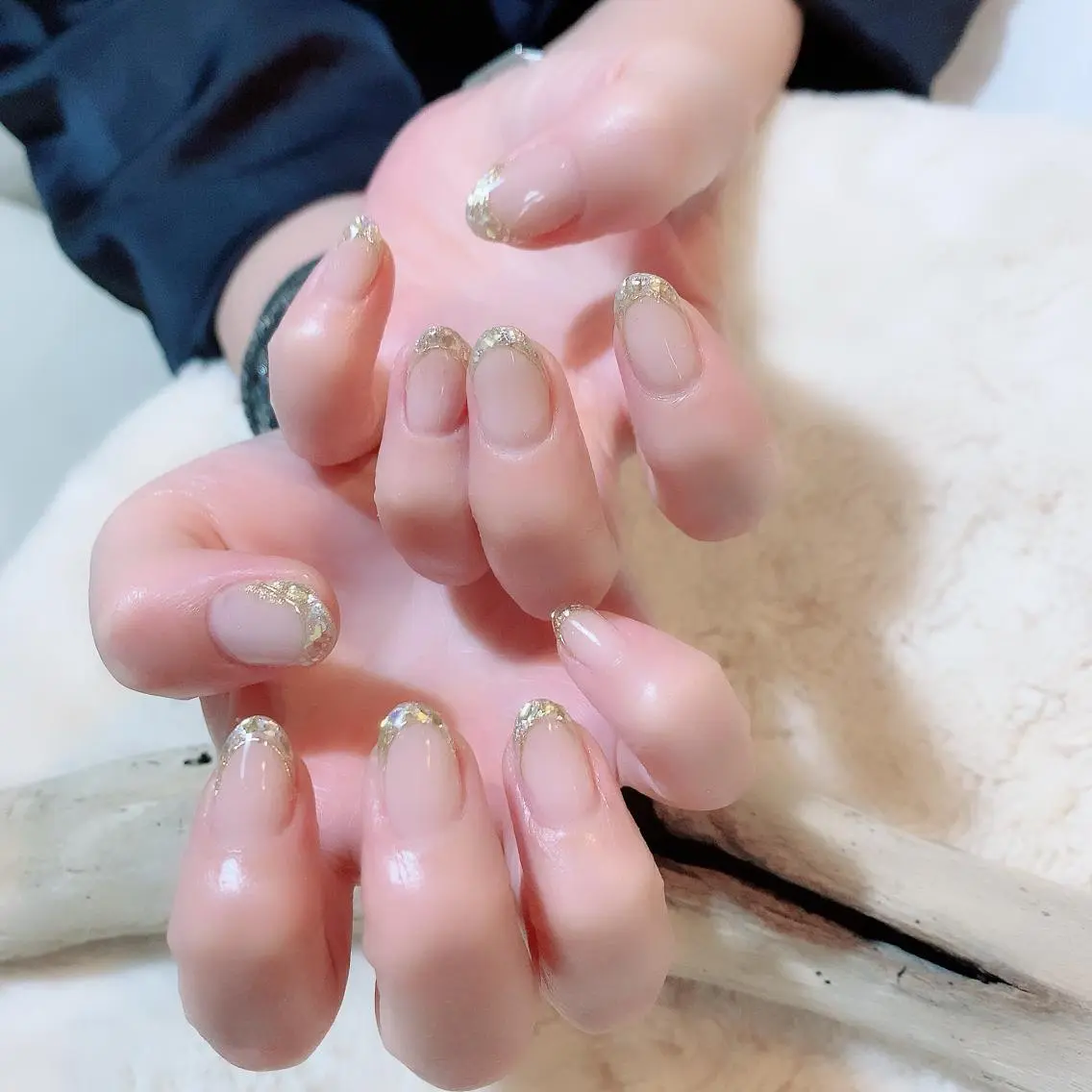 ネイル フレンチネイル ガラスフレンチ ゴールド シルバー YAS 青柳 安代のネイルデザイン