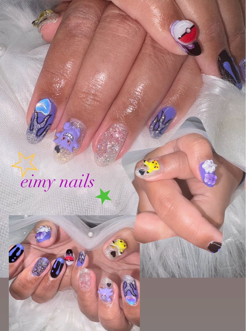 ネイル フラッシュネイル ハート ラメ(グリッター) 持ち込み パープル ハンドネイル eimy nails♡のネイルデザイン