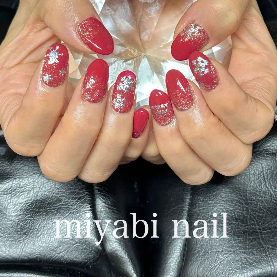 ネイル ジェルネイル ラメ(グリッター) 持ち込み 赤色 シルバー ハンドネイル miyabi nail 桂川駅近くのネイルデザイン