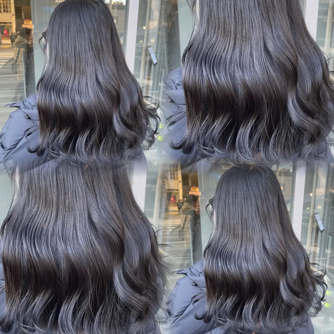 ロング カラー 黒髪 ブルーカラー ブルーブラック 韓国風ヘア カット ヘアカラー トリートメント 🪽天神/うる艶 /トレンドヘア🪽のヘアスタイル