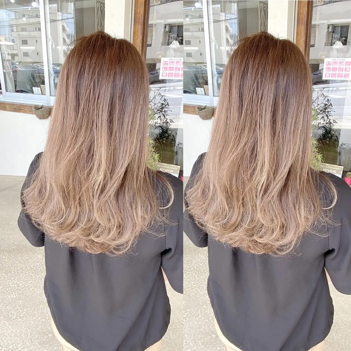 ミディアム カラー バレイヤージュ レイヤーカット カット ヘアカラー grand juteのヘアスタイル