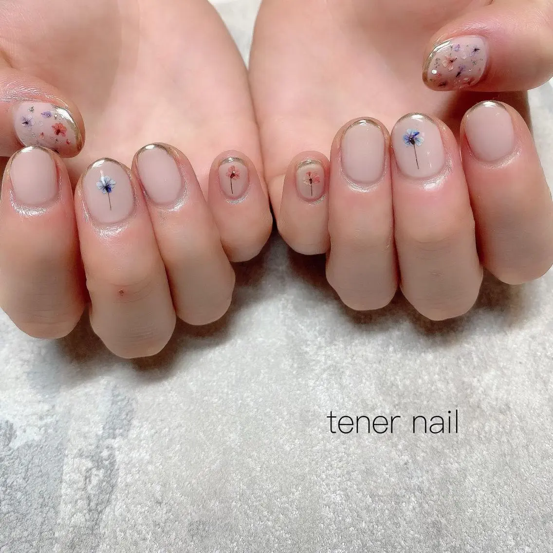 ネイル フラワーネイル フレンチネイル ミラーネイル テネルネイル tener nailのネイルデザイン