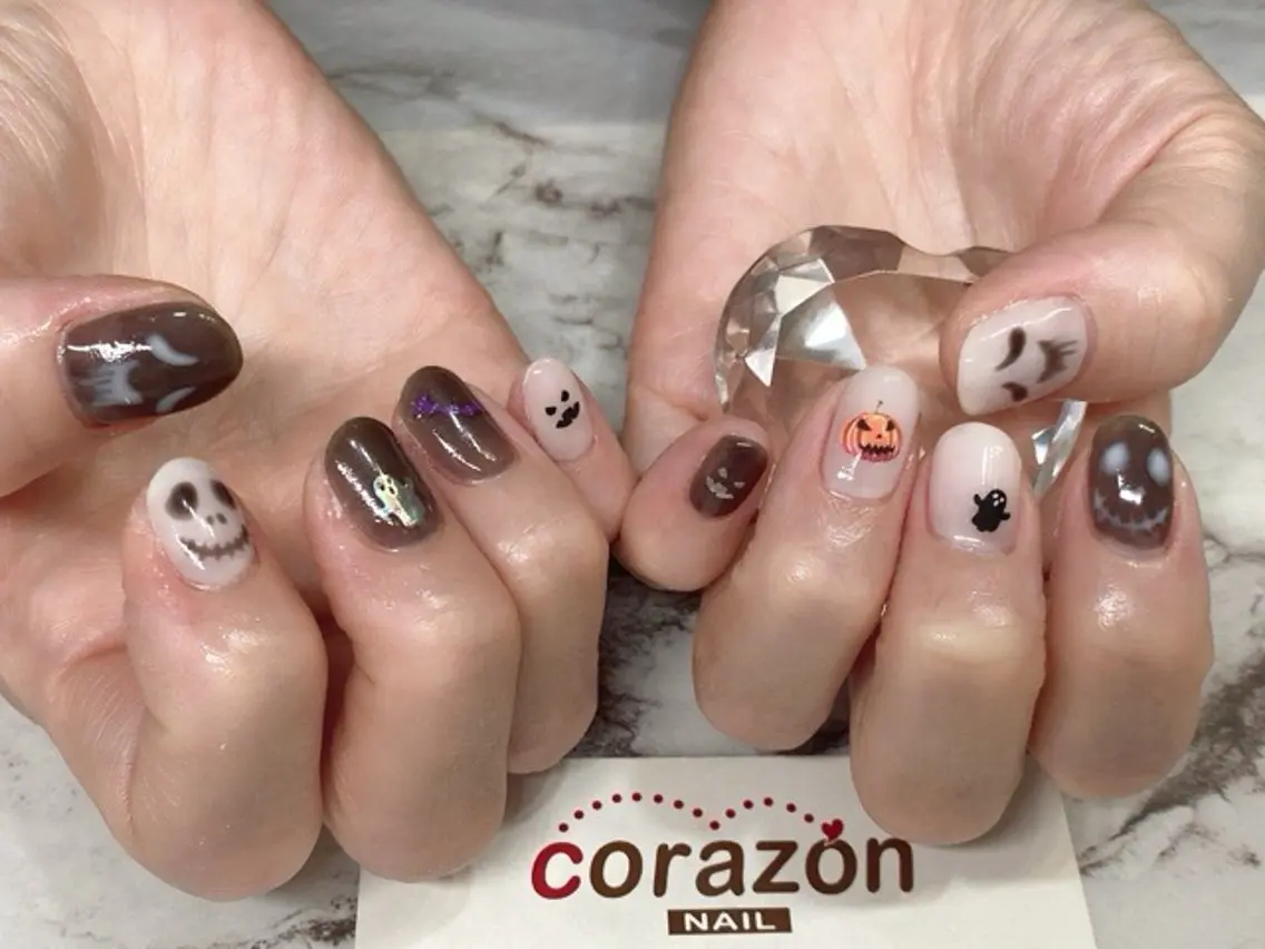 ネイル アートネイル ハロウィン ホワイト ネイリスト aicoのネイルデザイン