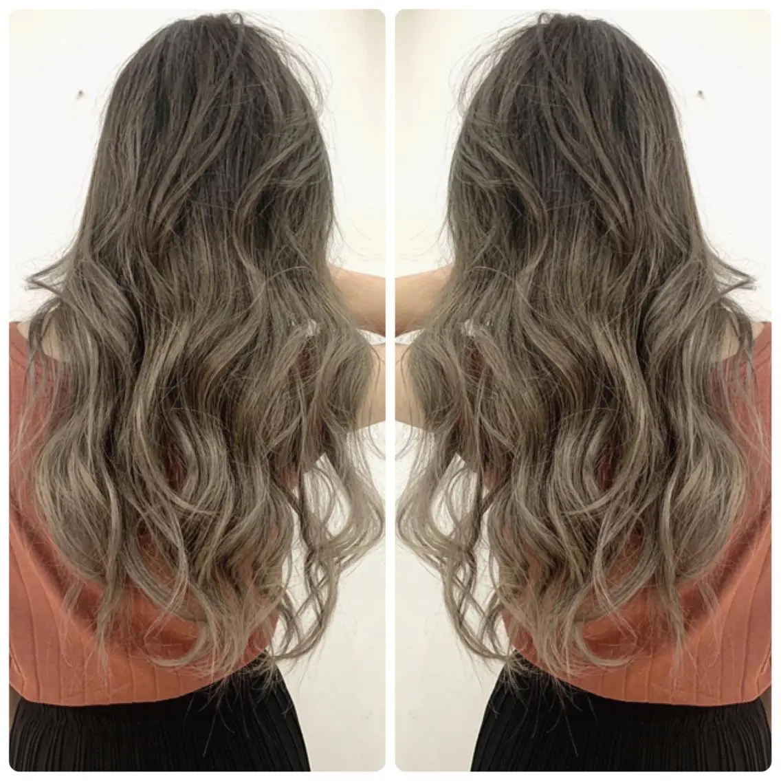 ロング カラー アッシュ バレイヤージュ ブリーチ デザインカラー グレージュ カット ヘアカラー 京都大人女性ショート 徒歩1分/秋山のヘアスタイル