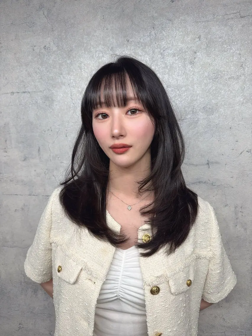 セミロング カラー ヘアアレンジ レイヤー/髪質改善/ 小顔/モテ韓国ヘアのヘアスタイル