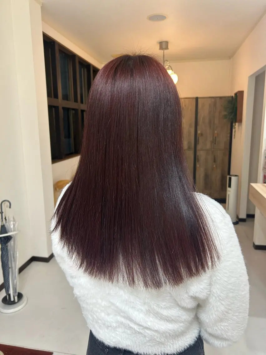 ロング カラー レッドカラー 古市 凜のヘアスタイル
