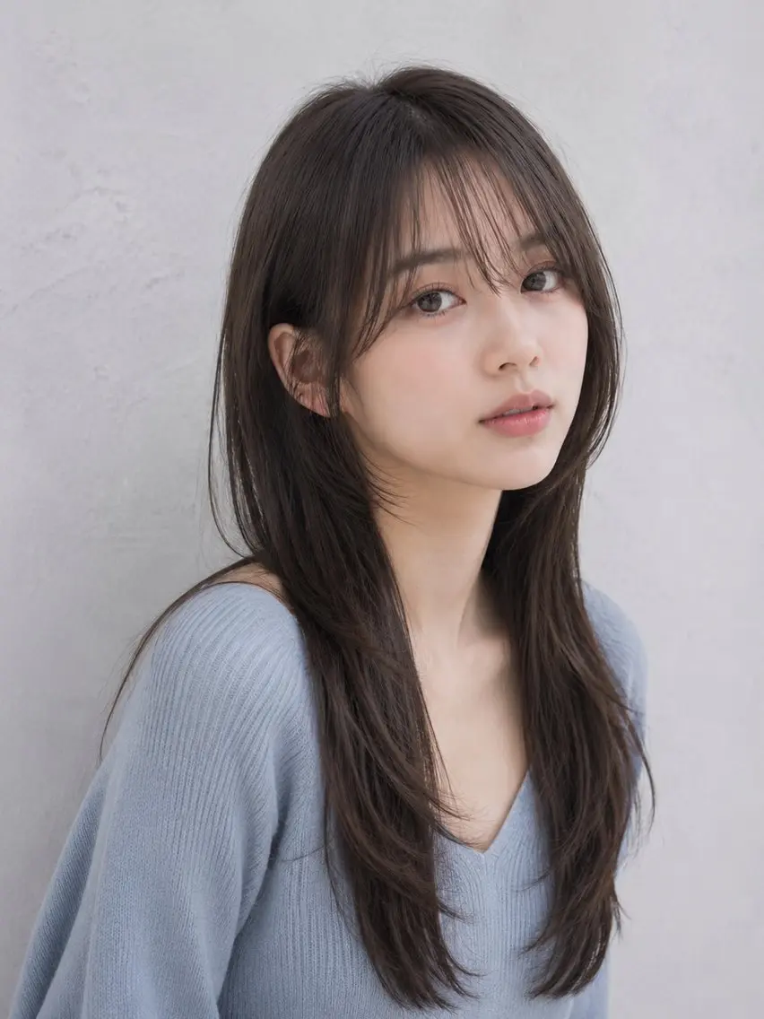ロング 顔周りカット 韓国風ヘア レイヤーカット シースルーバング カット トリートメント モテ🤍トレンドヘア /新宿/ワカナのヘアスタイル