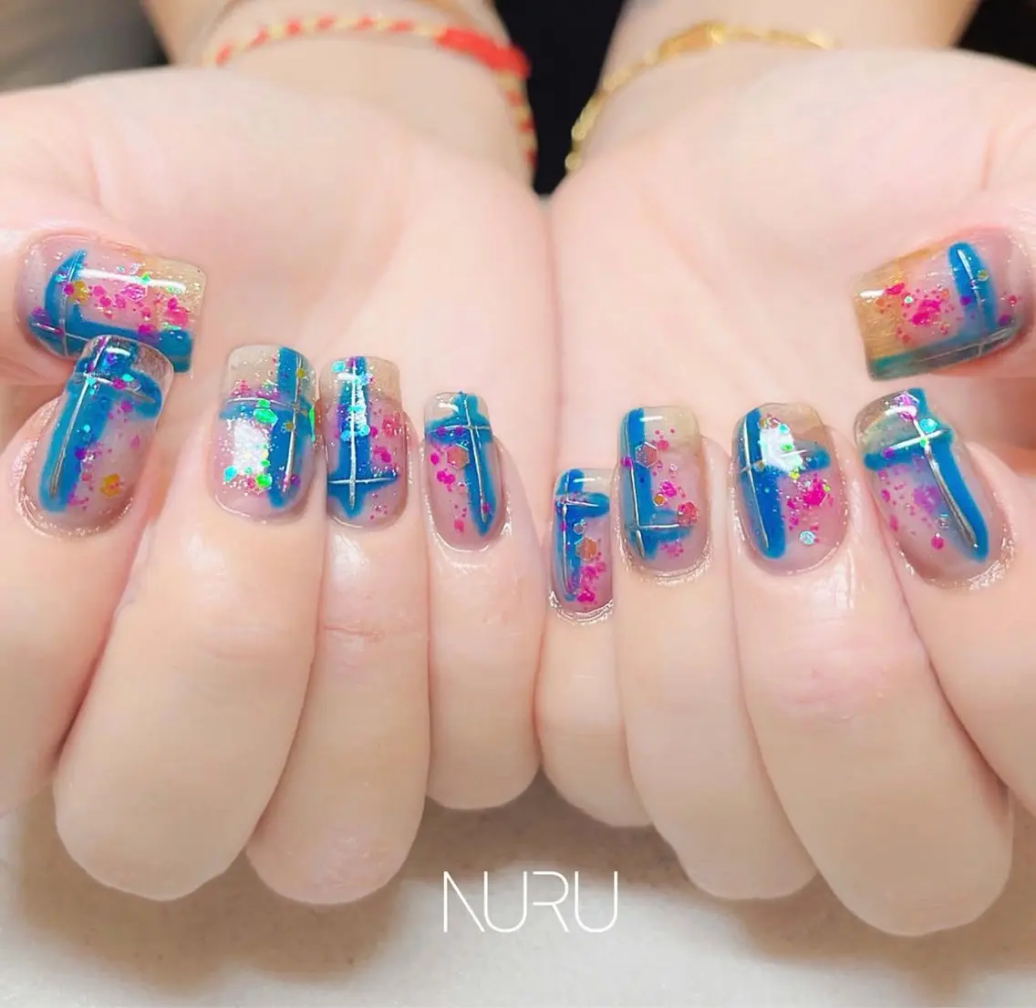 ネイル ブルー クリアネイル ニュアンスネイル ピンク シルバー ハンドネイル NULLNAIL新宿 YUIのネイルデザイン