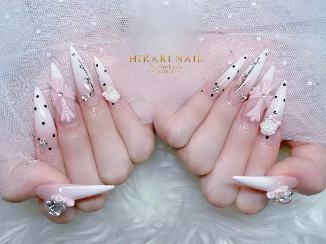 ネイル チークネイル 長さ出し フレンチネイル ガーリー ハロウィン ハンドネイル HikariNail Ikebukuroのネイルデザイン