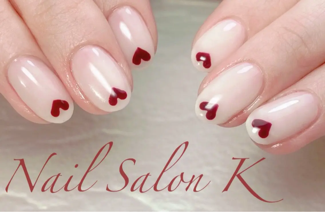ネイル ハート 赤色 シンプルネイル バレンタイン ハンドネイル Nail Salon K 🧸美爪育成のネイルデザイン