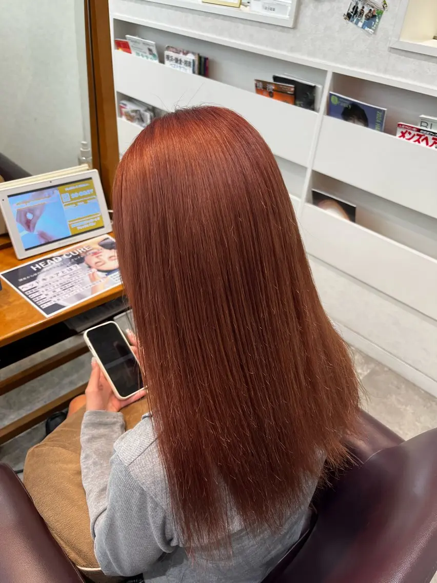 カラー オレンジ ヘアカラー エクステ/暖色/ ブリーチ/せいかのヘアスタイル
