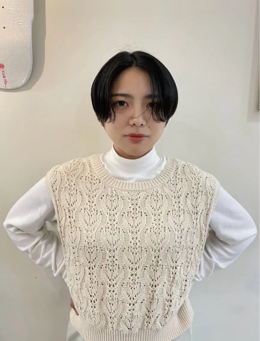 ショート パーマ ヘアアレンジ ショートボブ ハンサムショート アッシュ ボブ 顔まわりレイヤー ケアカラー×髪質改善 🌙OKUBO🌙のヘアスタイル