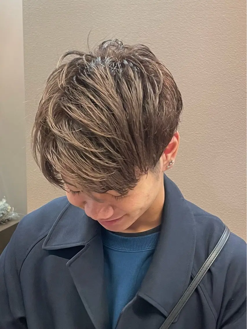 カラー メンズ メンズブリーチ ベージュカラー ブリーチ ブラウンカラー 暖色/ブリーチ/メン ズパーマ/ﾐﾜﾁｶｺのヘアスタイル