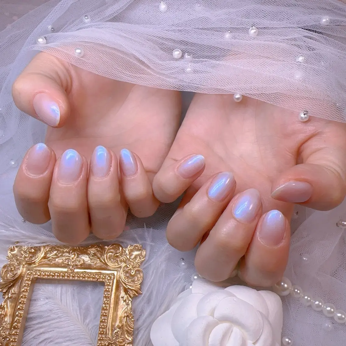 ネイル オーロラネイル フットネイル 韓国ネイル ラメ(グリッター) ラメグラデーション ハンドネイル Belle nail salon 新小岩のネイルデザイン