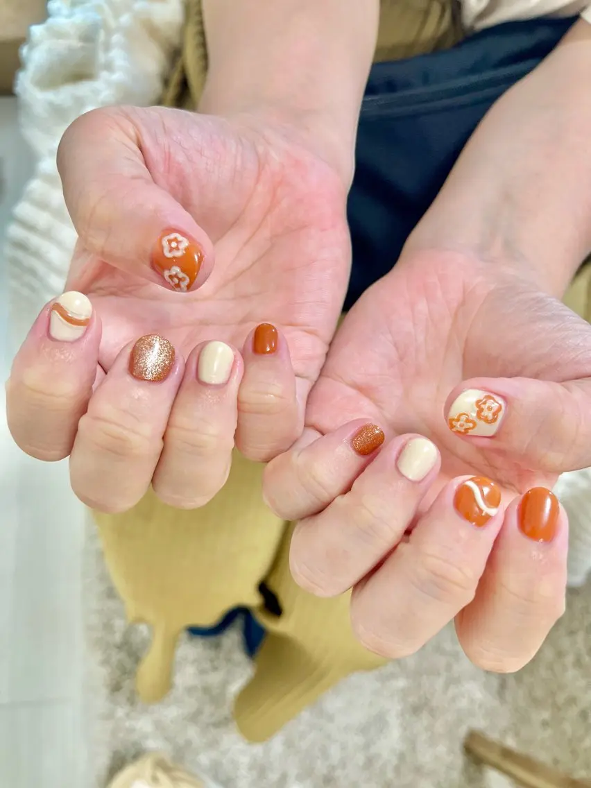 ネイル オレンジ ハンドネイル nail room.のネイルデザイン