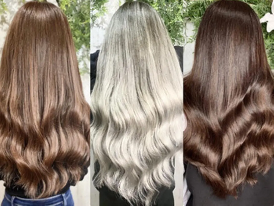 ロング カラー パーマ ヘアアレンジ 大阪レミーエクステ チビ編み込みのヘアスタイル