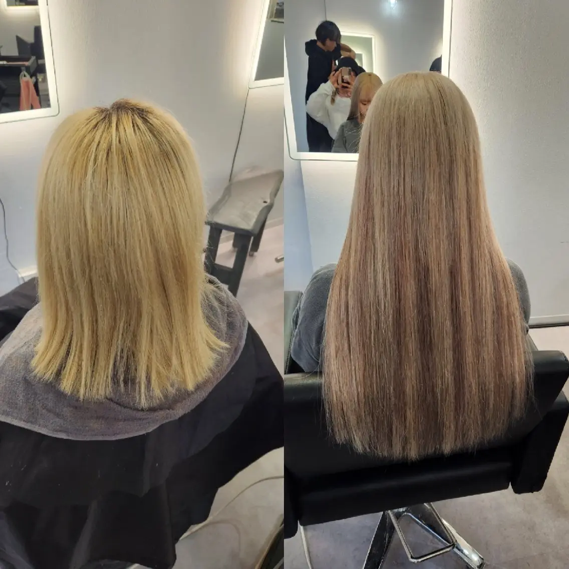 ロング カラー エクステ ヘアカラー エクステ ツヤ髪✨縮毛矯正 ハイトーンカラーのヘアスタイル