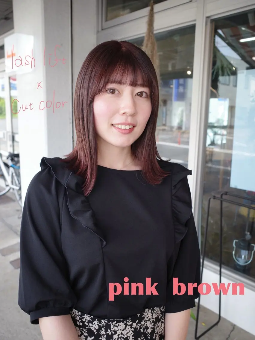 セミロング カラー ブラウンカラー ピンクカラー ピンクブラウン カット ヘアカラー 安藤 結花のヘアスタイル