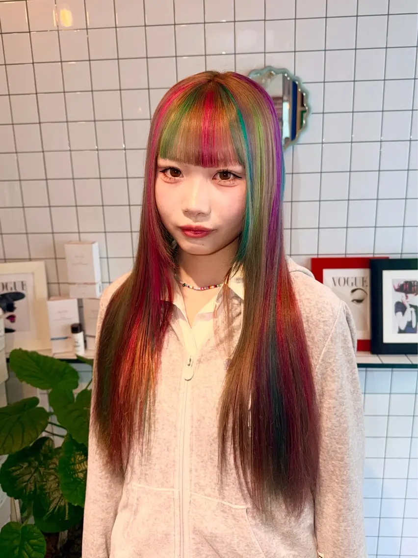ロング カラー デザインカラー ダブルカラー ヘアカラー 個性的カラー ☆≡ねねのヘアスタイル