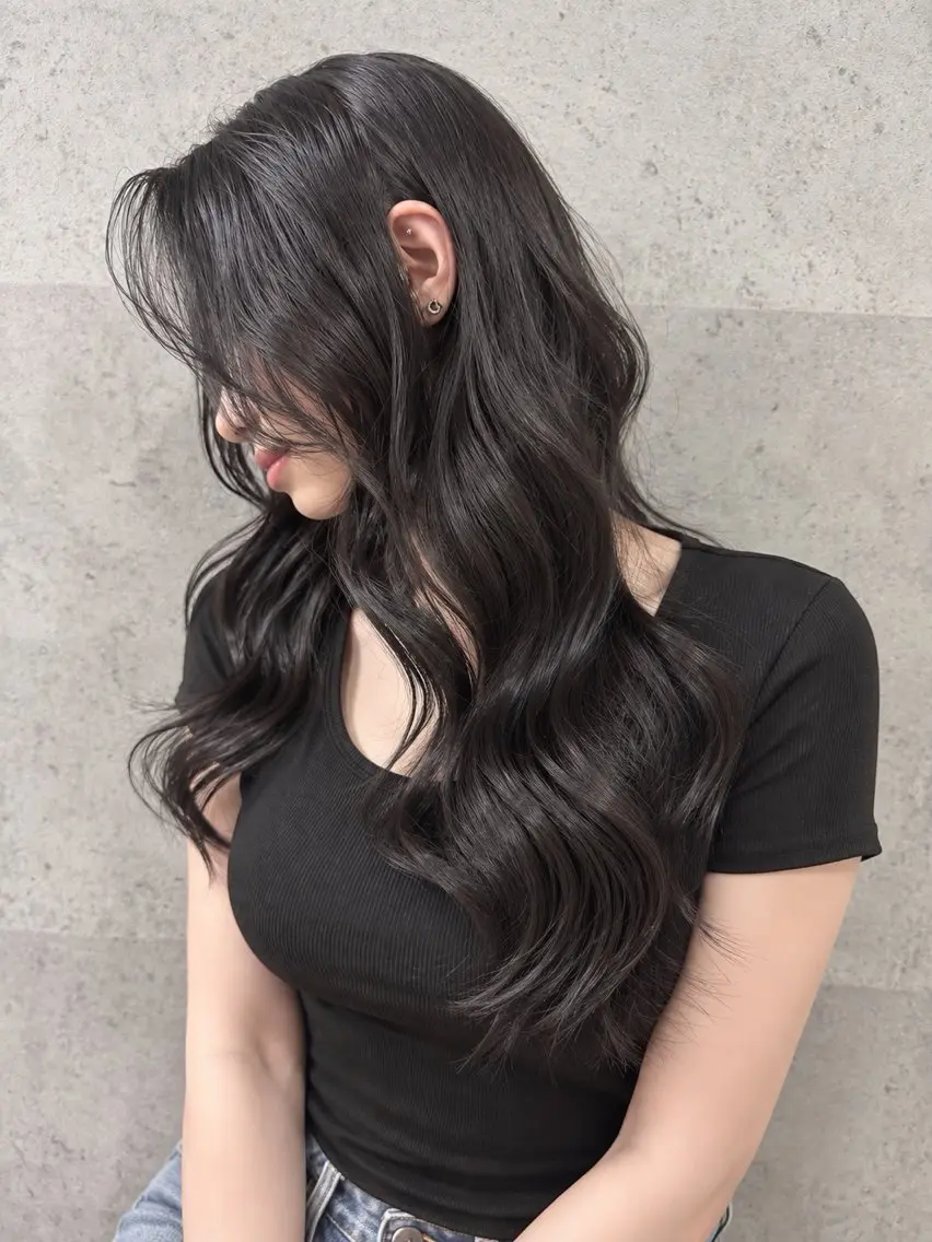 ロング カラー 黒髪 グレーブラック カット ヘアカラー トリートメント Grow by NYNY 打越裕樹のヘアスタイル
