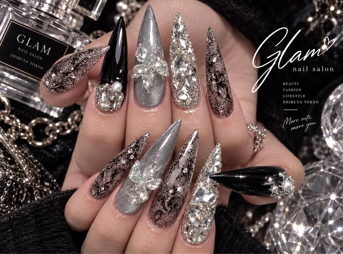 ネイル ハンドネイル エツメ💅 長さ出し🎀デザインのネイルデザイン