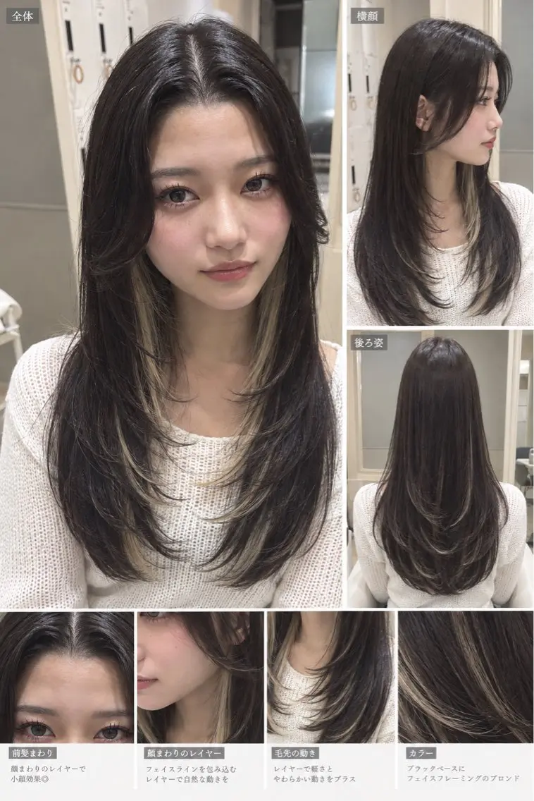 セミロング カラー カット ヘアカラー トリートメント YUUGA/似合わせ /レイヤー/顔周りのヘアスタイル
