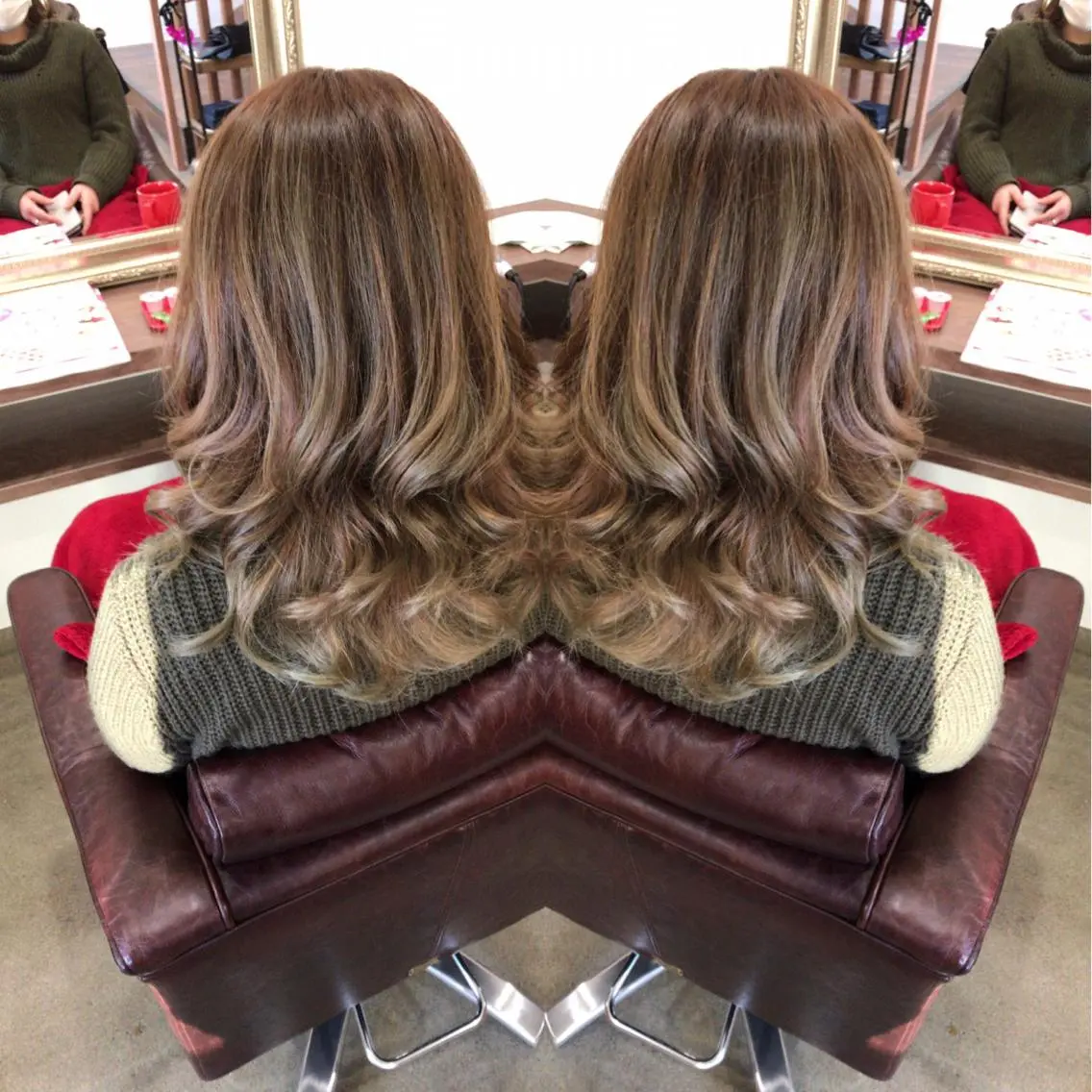 セミロング カラー パーマ レイヤーカット匠 イソザキノリユキのヘアスタイル