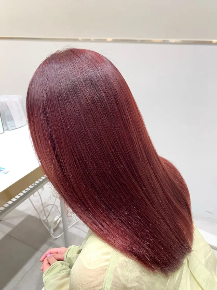 カラー レッドカラー ヘアカラー トリートメント ヘッドスパ ヘアセット 韓国ヘア/レイヤー/ 顔まわり/りょーとのヘアスタイル