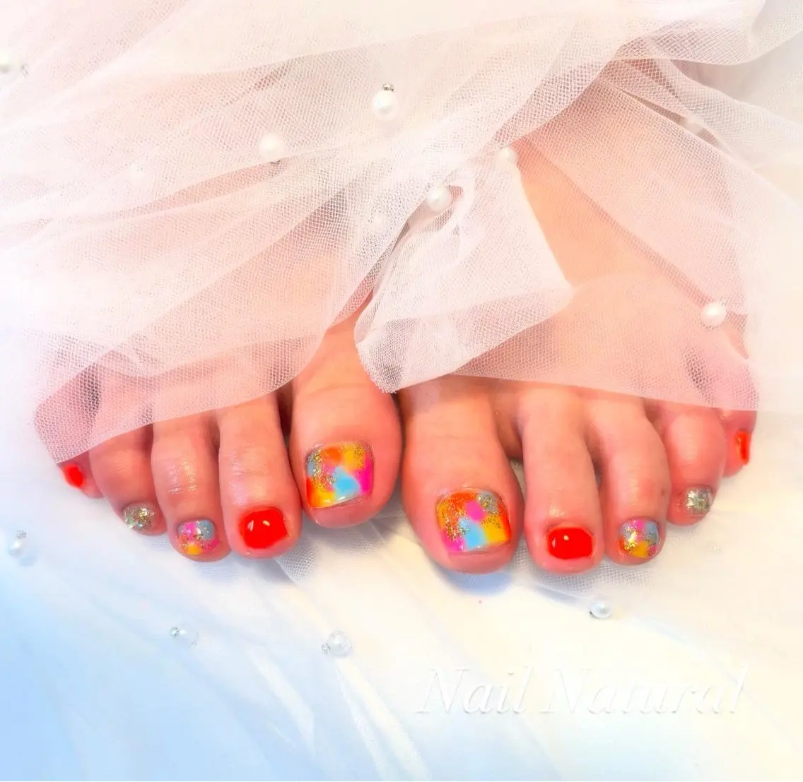 ネイル フラッシュネイル フットネイル フレンチネイル ジェルネイル ガラスフレンチ Nail salon Natulalのネイルデザイン
