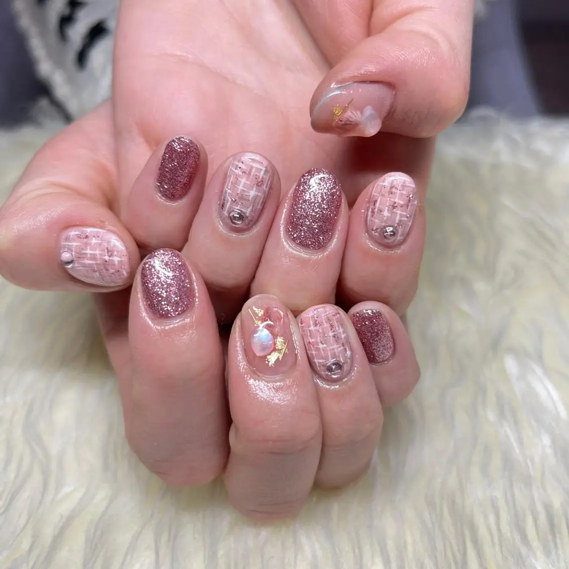 ネイル ジェルネイル 韓国ネイル パラジェル ツイードネイル バレンタイン ハンドネイル Nail&eye Belire 新宿のネイルデザイン