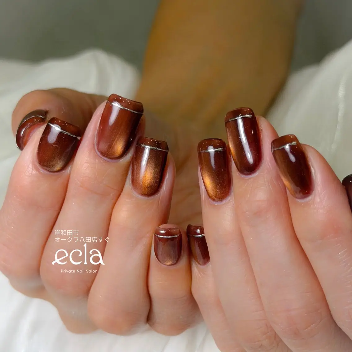 ネイル ブラウン ゴールド ミラーネイル シルバー Nail Salon ecla 〜エクラ〜のネイルデザイン