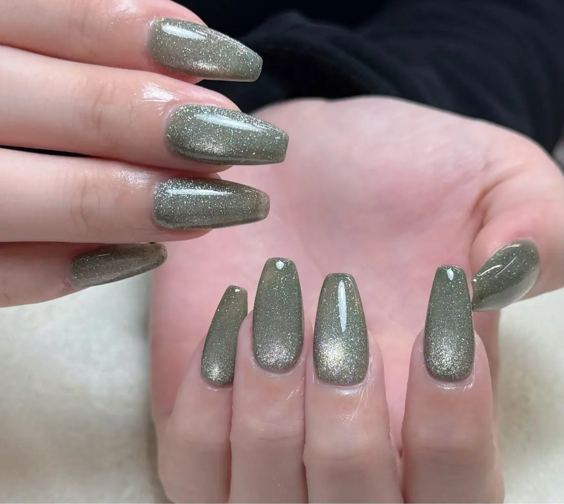 ネイル アートネイル ブラウン クリアネイル グリーン ハート ハンドネイル 中野駅から2分 MEO NAILのネイルデザイン