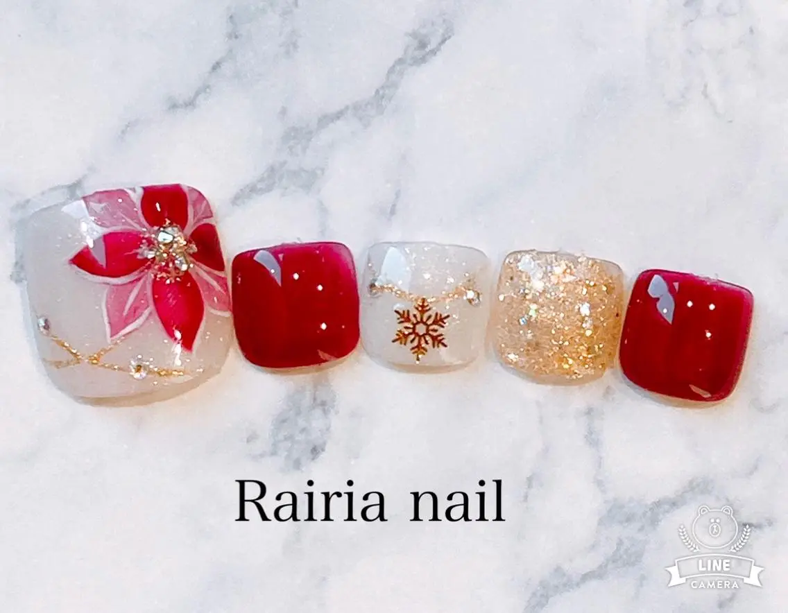 ネイル アートネイル フットネイル ジェルネイル パラジェル 冬ネイル Rairia nail本八幡店のネイルデザイン