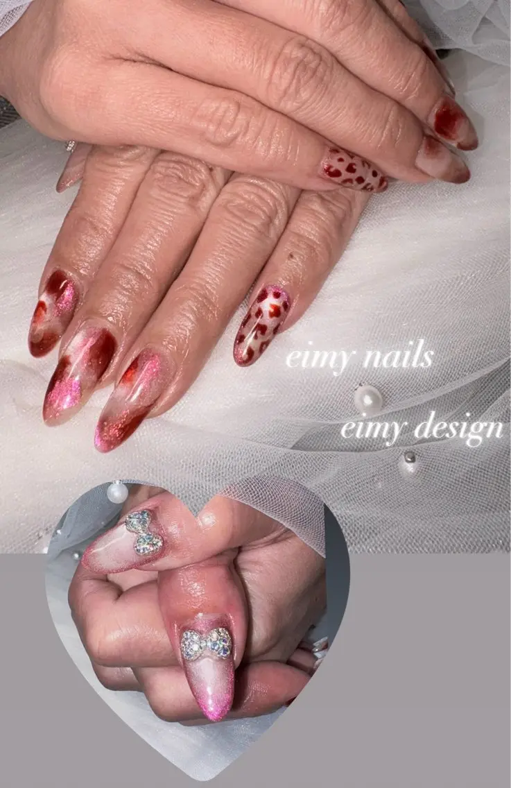 ネイル アニマル柄 ボルドー キラキラネイル マグネットネイル ニュアンスネイル ハンドネイル eimy nails♡のネイルデザイン