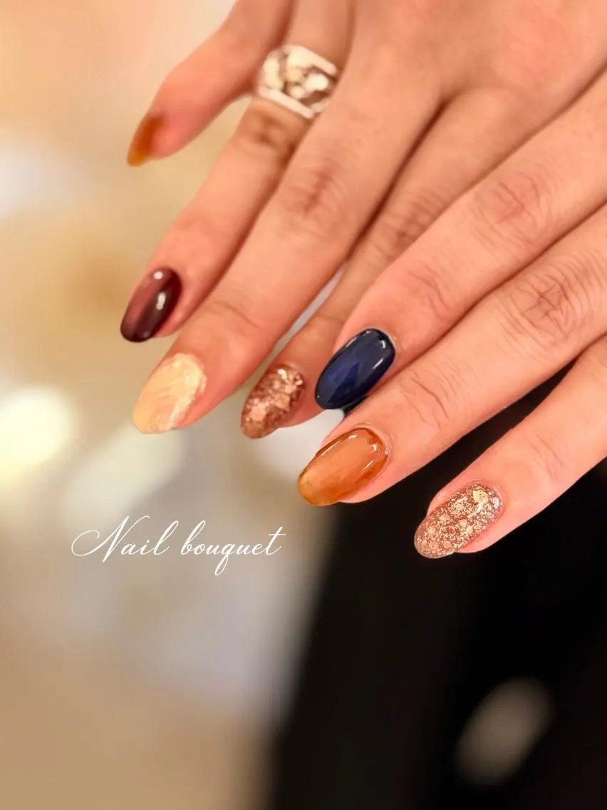 ネイル カジュアル フレンチネイル ガーリー キラキラネイル マグネットネイル ハンドネイル Nail bouquetのネイルデザイン