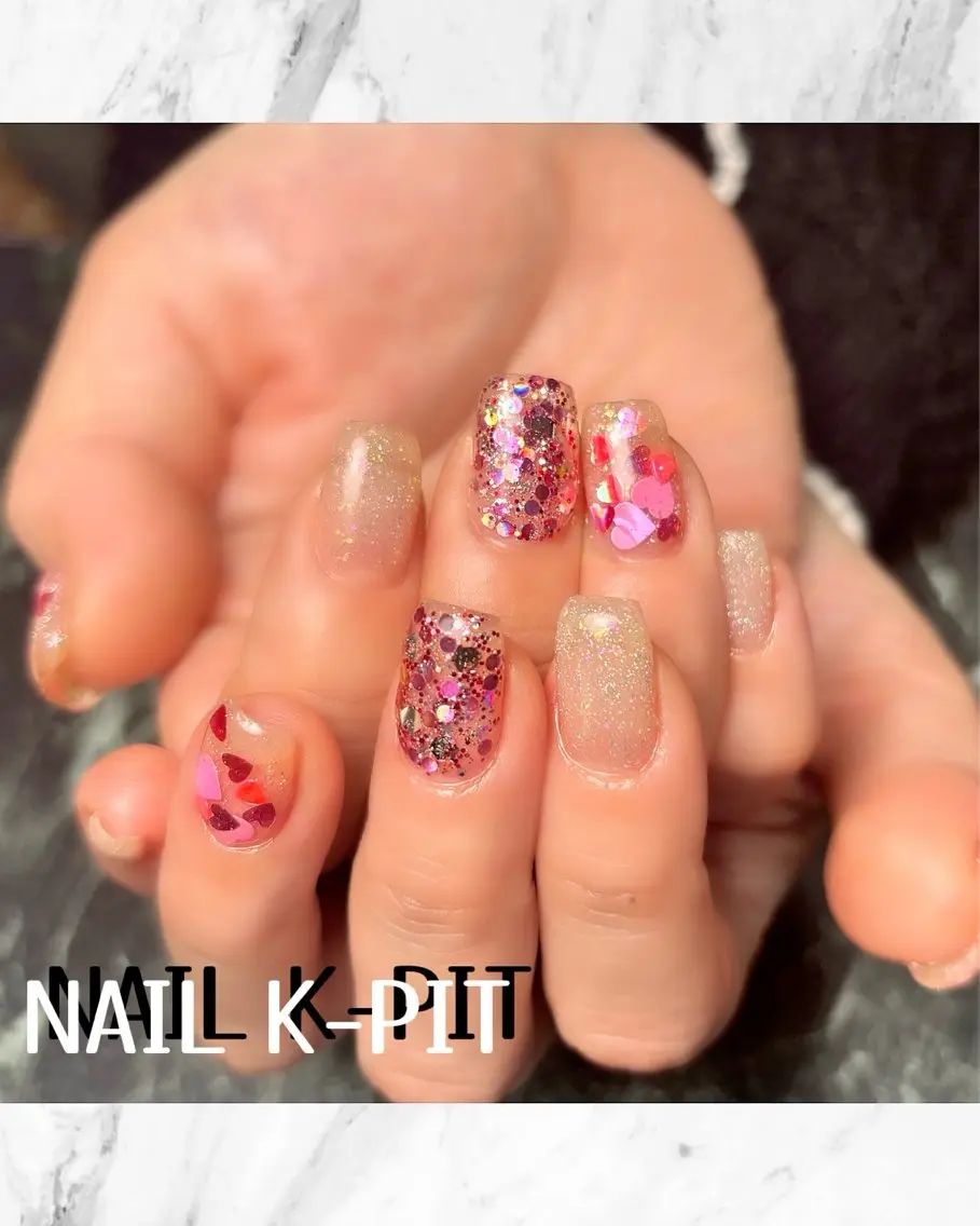 ネイル ハート ラメ(グリッター) バレンタイン ハンドネイル NAIL K-PIT ネイル ケーピットの眉毛・アイブロウイメージ