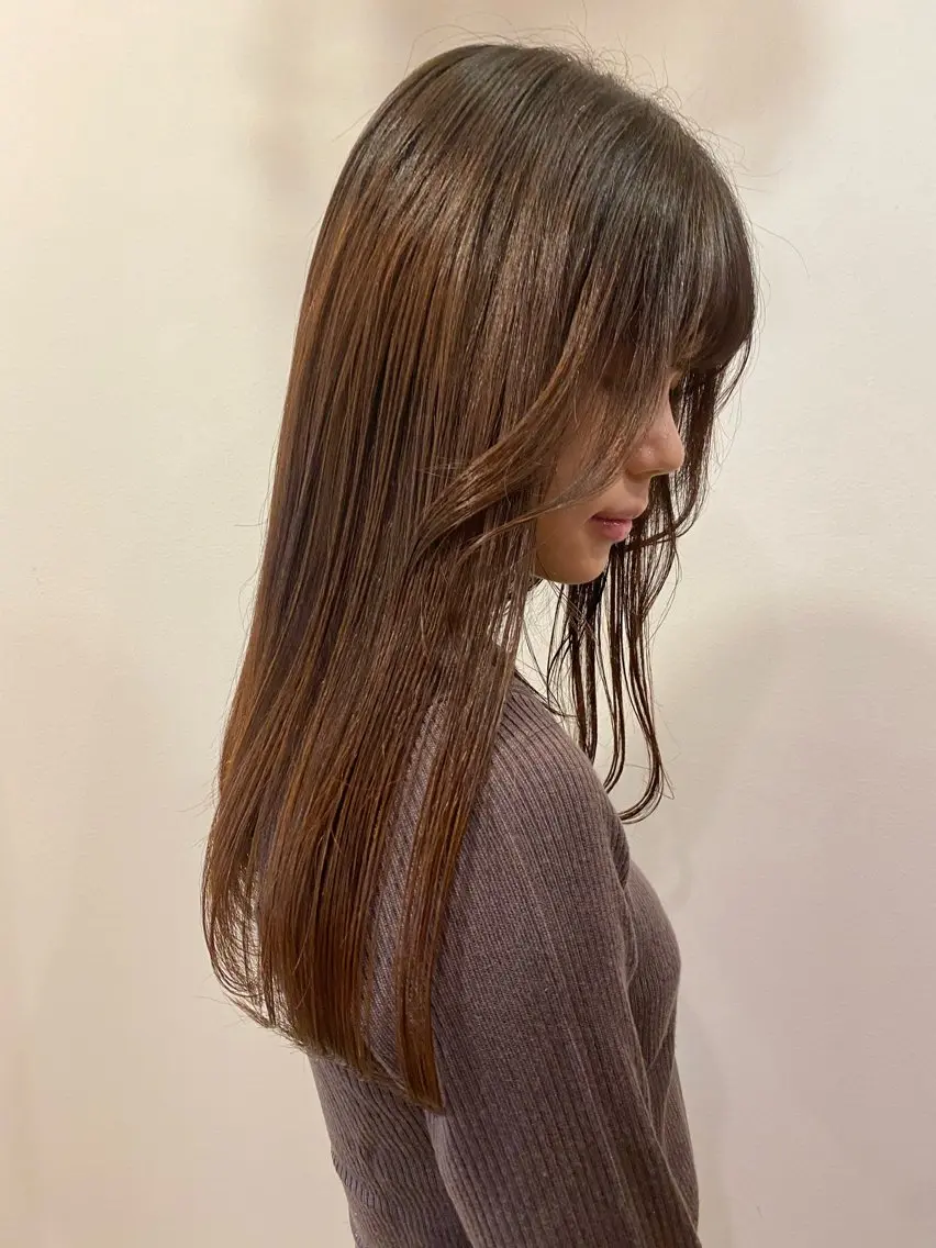 ロング 顔周りカット レイヤーカット sana🤍ボブ ベージュ🤍のヘアスタイル