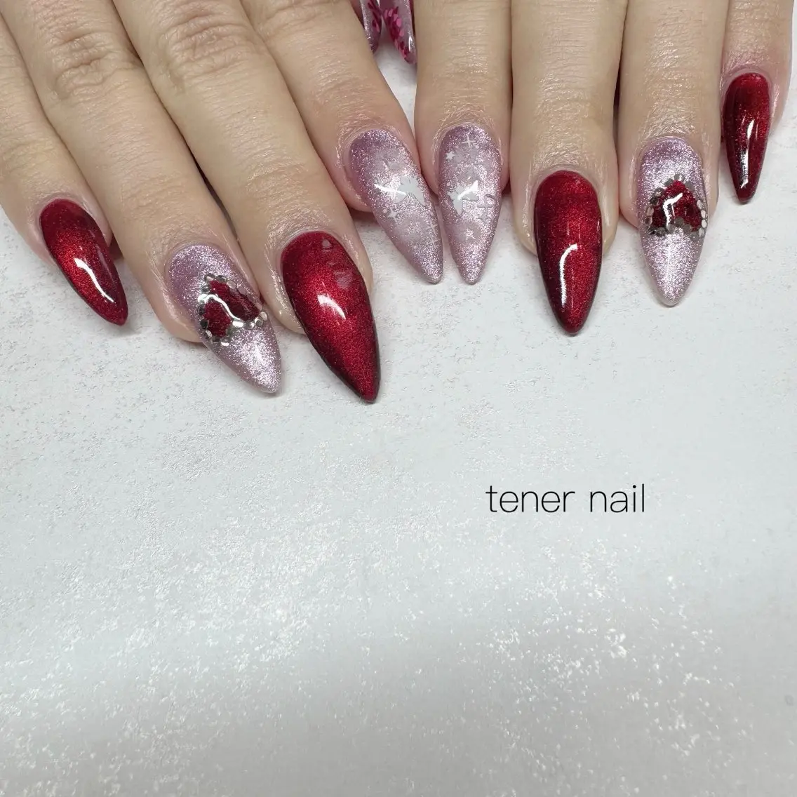 ネイル ハート ホログラムネイル マグネットネイル ハンドネイル テネルネイル tener nailのネイルデザイン